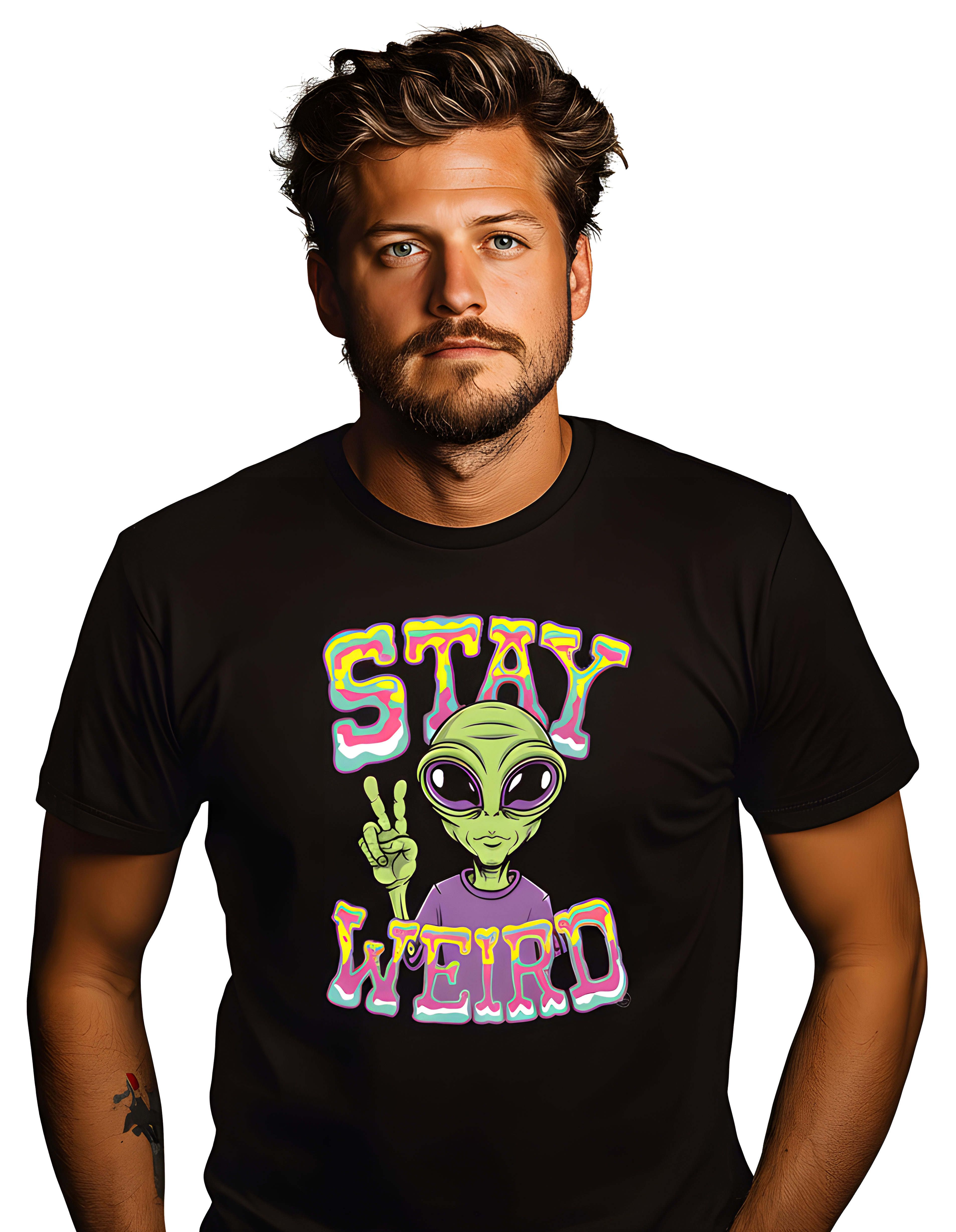 Stay Weird: Psychedelic Alien Peace Sign T-Shirt - Unisex Cotton Crew Tee