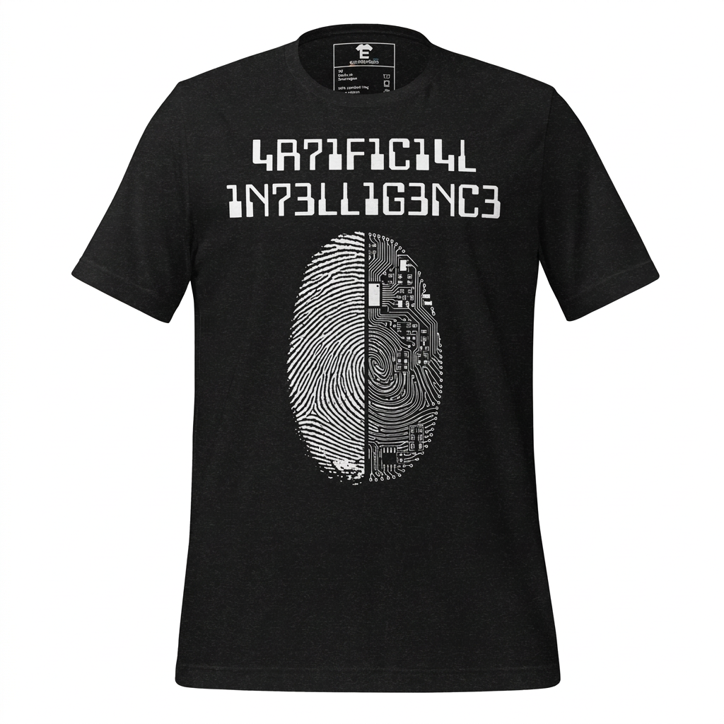 Front view of the Artificial Intelligence black heather unisex t-shirt on a white background