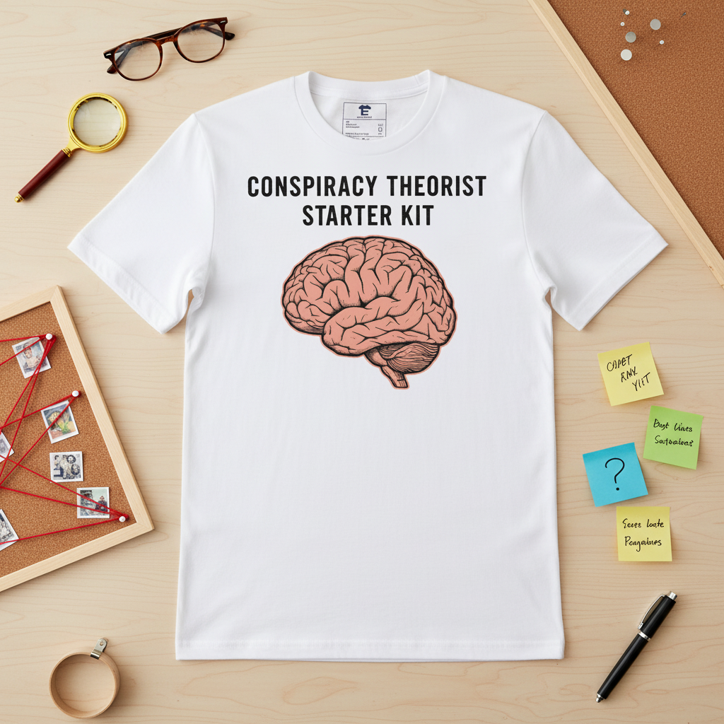 Flat lay - Conspiracy Theorist Starter Kit Graphic T-Shirt