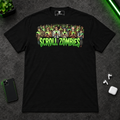Scroll Zombies t-shirt laid flat with phone and accessories