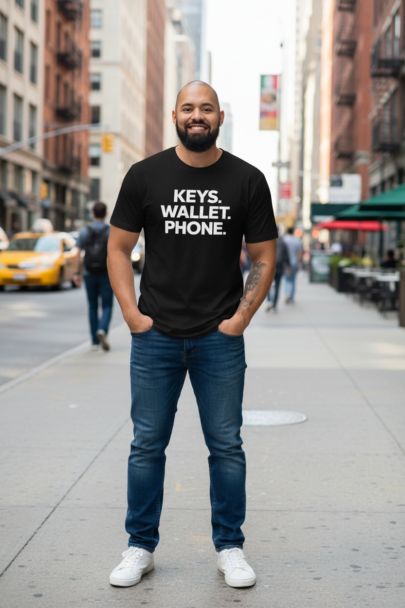 Keys. Wallet. Phone. tee - man street