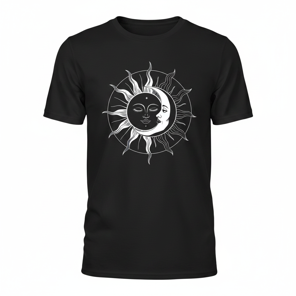 Front product shot of Celestial Sun tee on white background