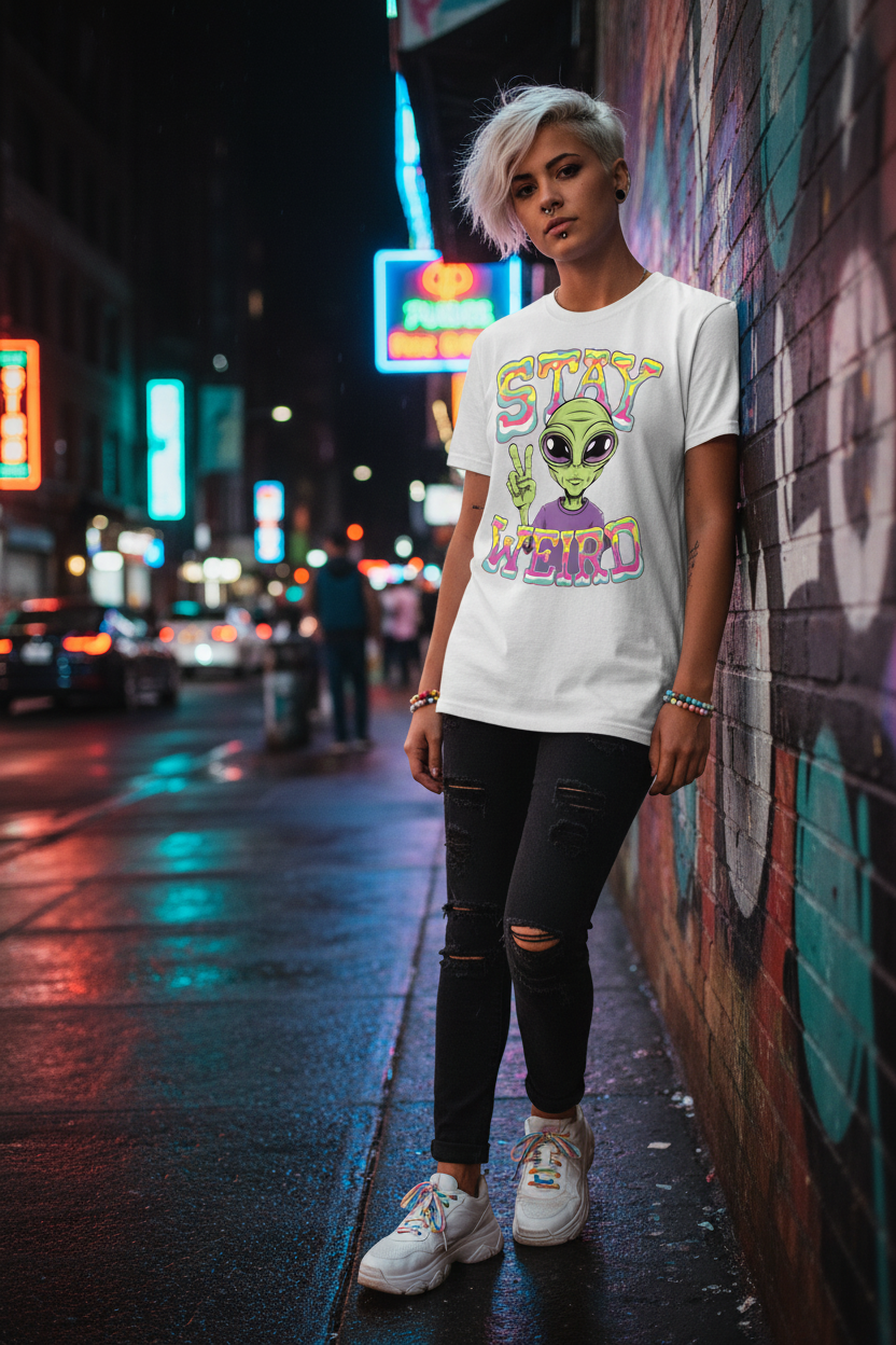 Stay Weird Alien Tee - Model Shot